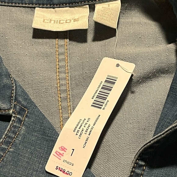 NWT Chico’s Denim Trench Jacket Sz 1 - Picture 7 of 7